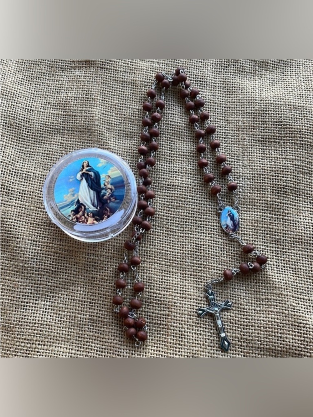 Rosary Guardian, angel wooden beaded new in box Floral scent Import